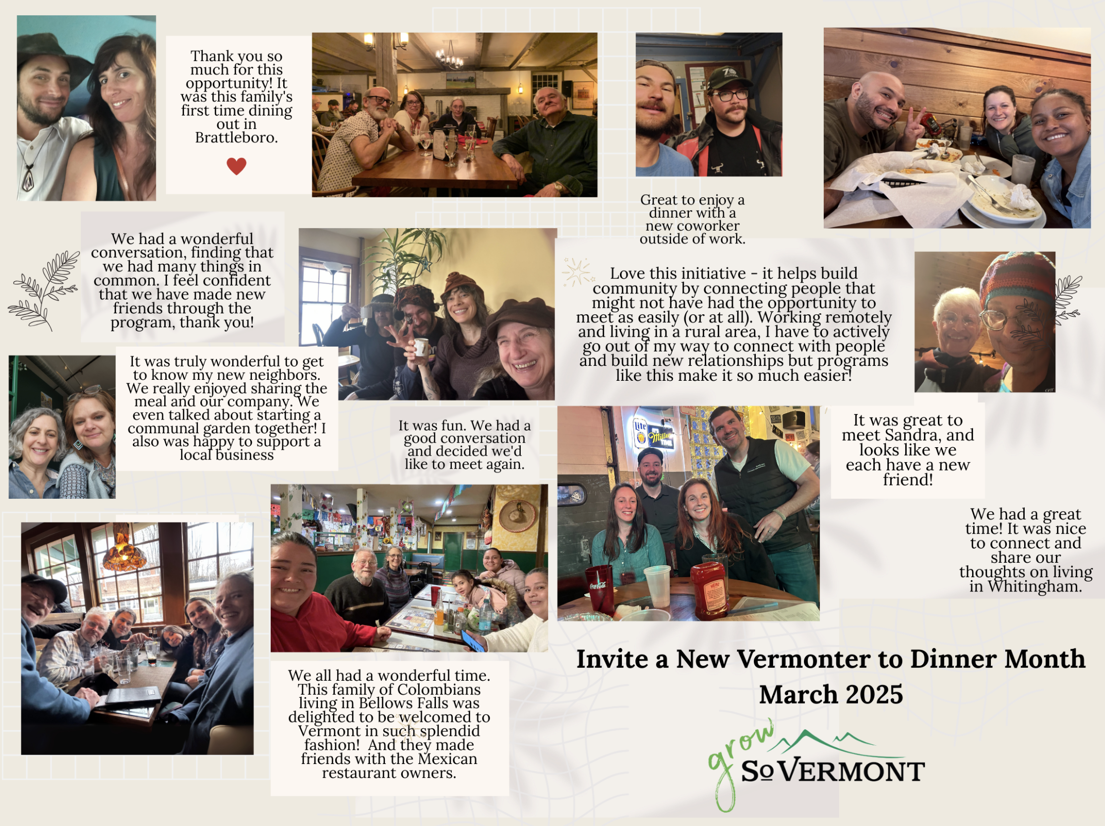 March 2025 Invite a New Vermonter to Dinner Testimonials
